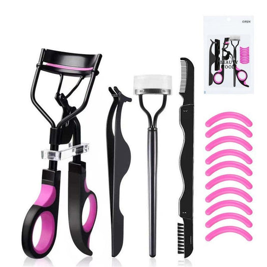 JMT-710218 Semi-Arc Eyelash Curler with Steel Comb and Eyebrow Grooming Set - 5-Piece Carbon Steel Tool Kit