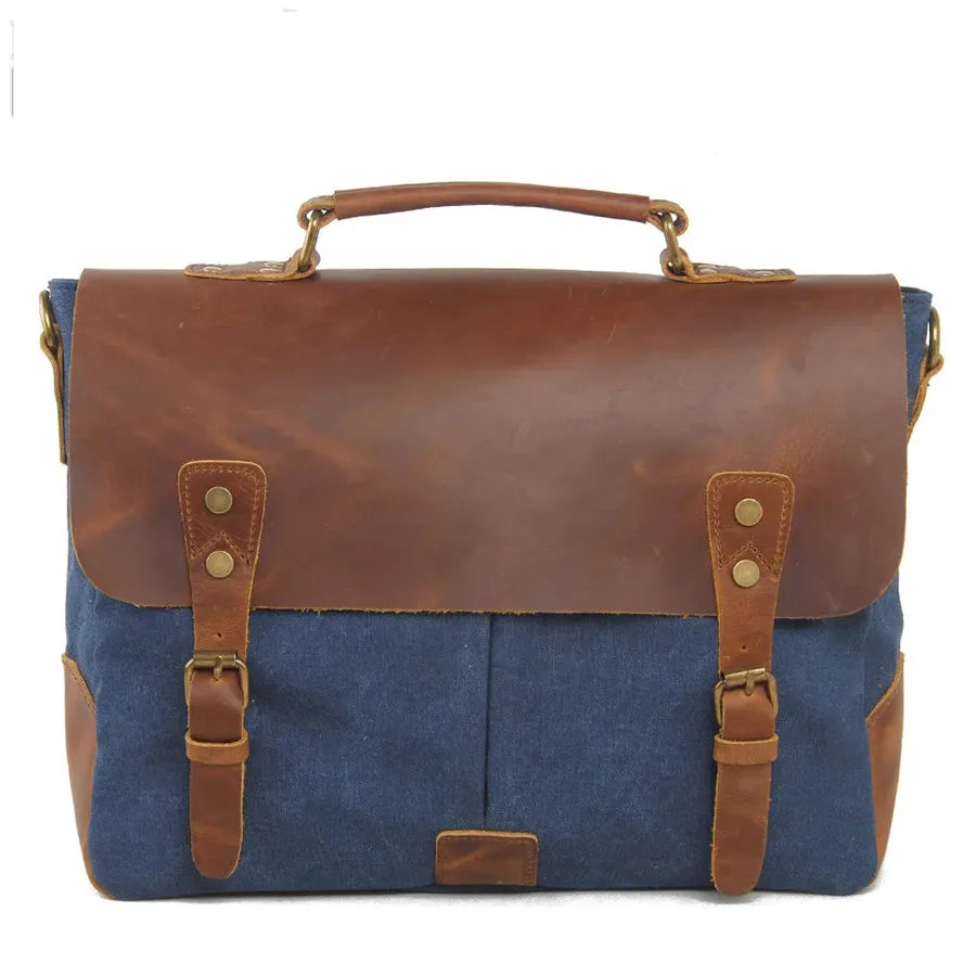 JMT-710538 Durable Canvas Crossbody Messenger Bag with Cowhide Accents for Laptops, 36cm x 10cm x 28cm