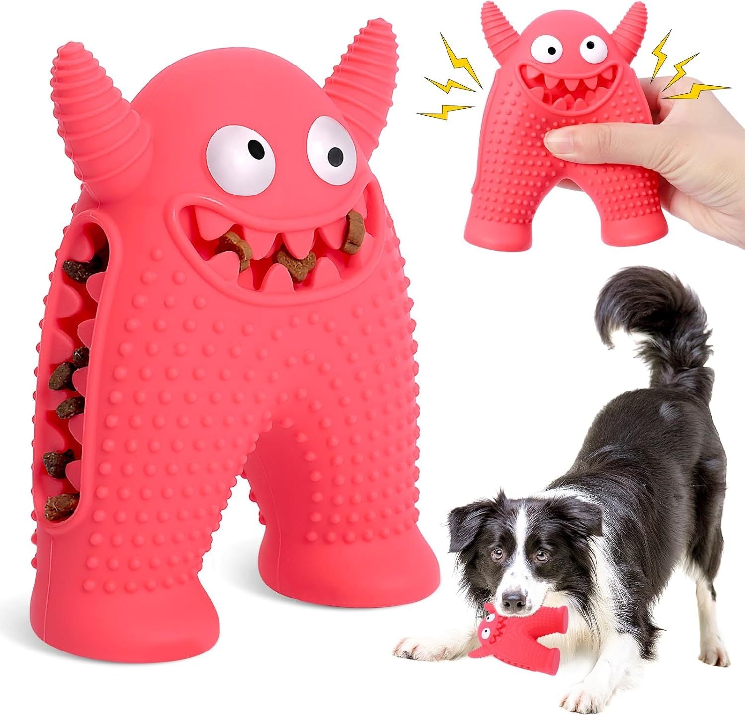 JMT-710922 Durable Monster-Shaped Squeaky Dog Chew Toy for Small Dogs - Natural Rubber Dental Cleaning Tool