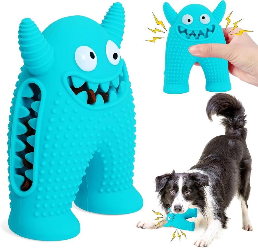 JMT-710922 Durable Monster-Shaped Squeaky Dog Chew Toy for Small Dogs - Natural Rubber Dental Cleaning Tool