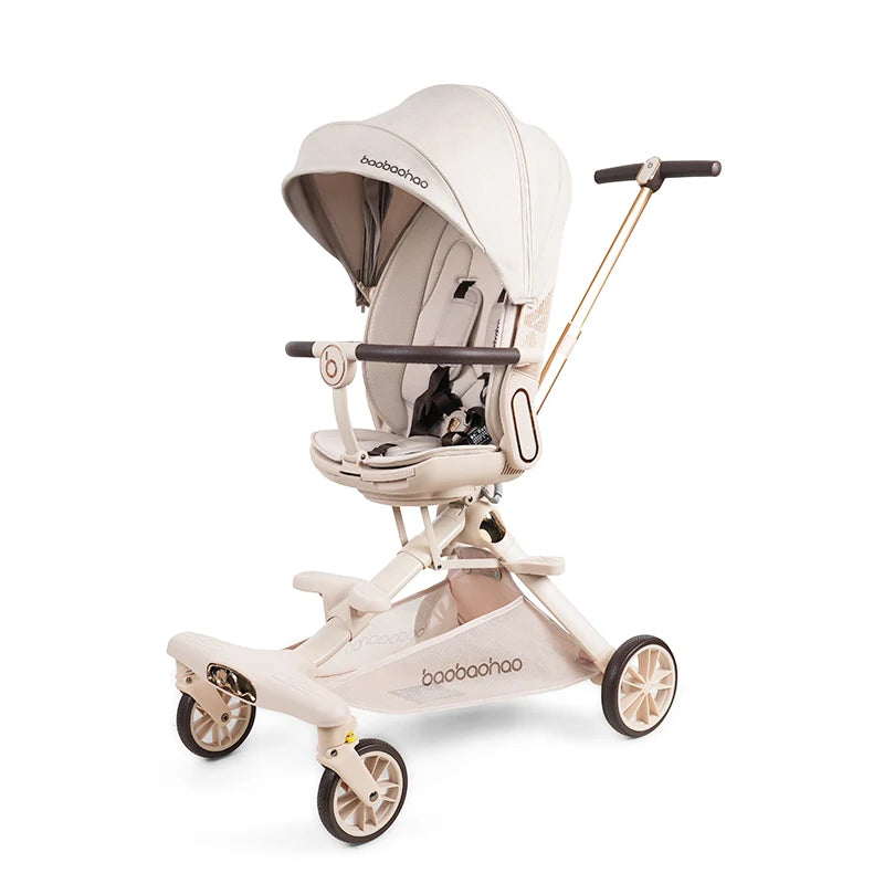JMT-710922 Luxury Adjustable Leather Foldable Baby Stroller with Double-Sided Design
