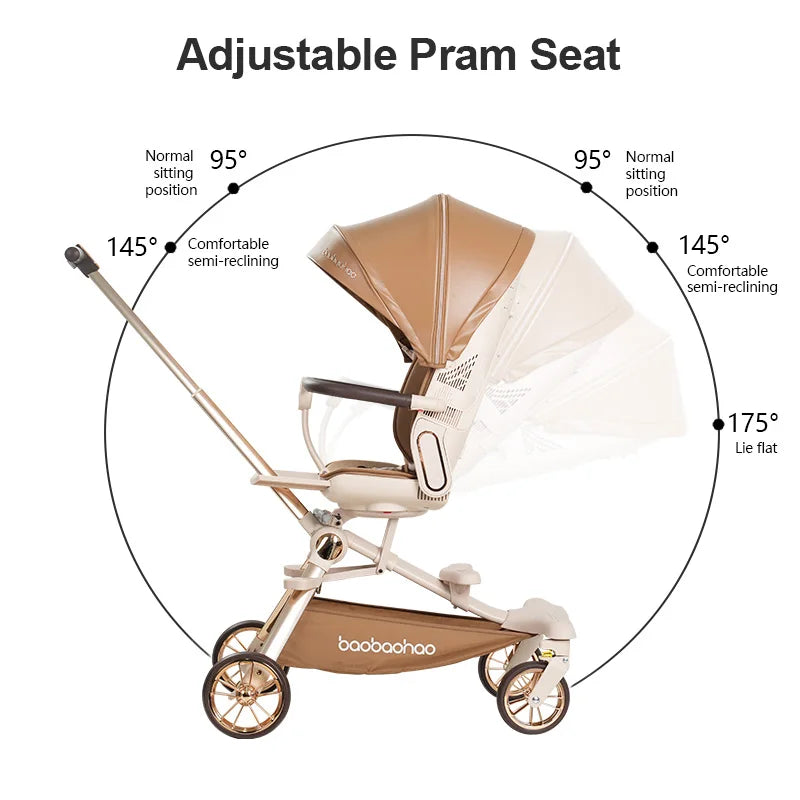 JMT-710922 Luxury Adjustable Leather Foldable Baby Stroller with Double-Sided Design