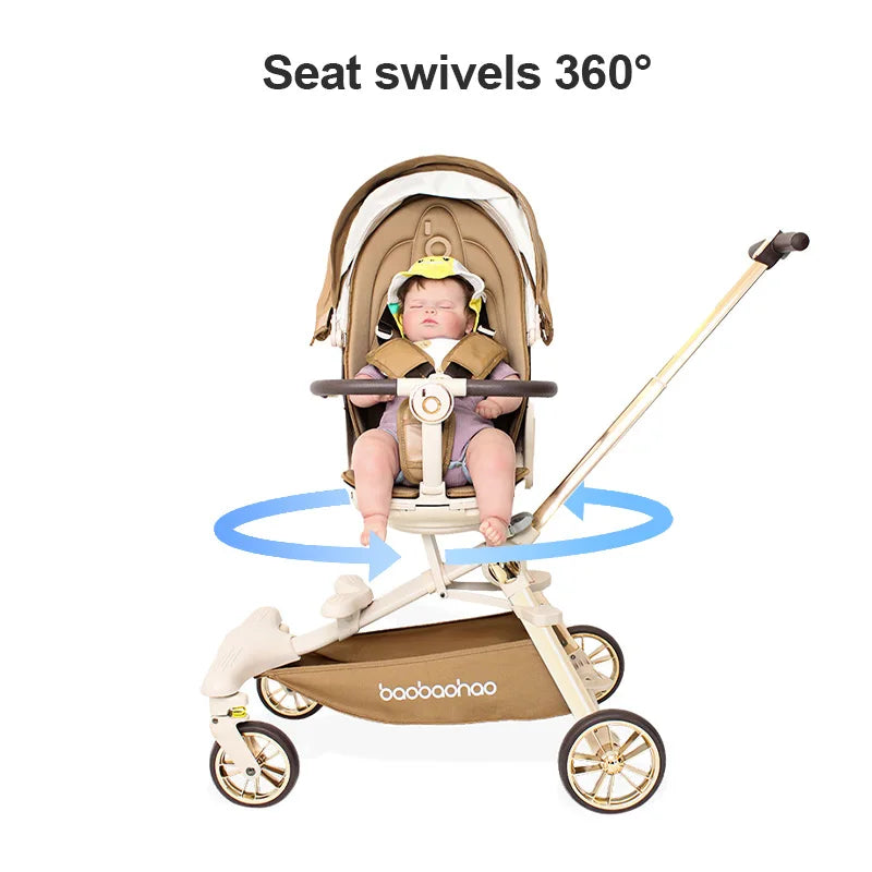 JMT-710922 Luxury Adjustable Leather Foldable Baby Stroller with Double-Sided Design