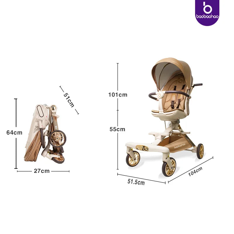 JMT-710922 Luxury Adjustable Leather Foldable Baby Stroller with Double-Sided Design