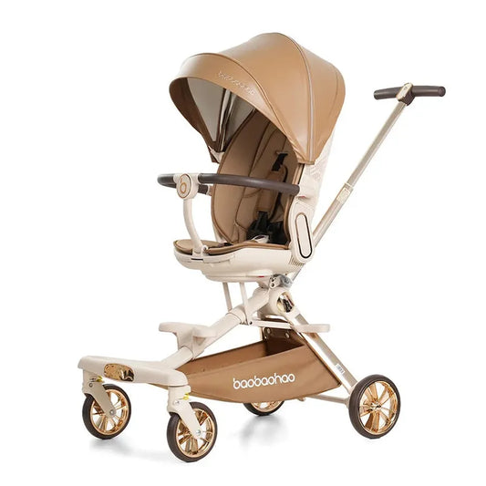 JMT-710922 Luxury Adjustable Leather Foldable Baby Stroller with Double-Sided Design