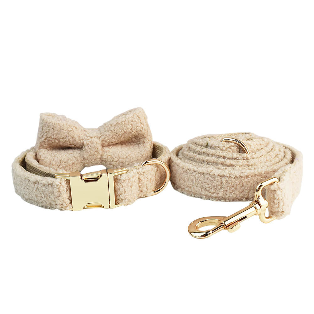 JMT-711434 Minimalist Cream Pet Collar and Harness Set with Leash and Bow for Dogs