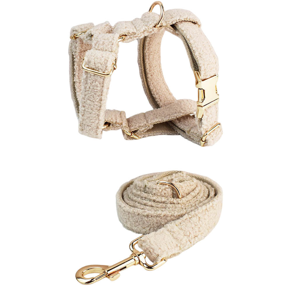 JMT-711434 Minimalist Cream Pet Collar and Harness Set with Leash and Bow for Dogs
