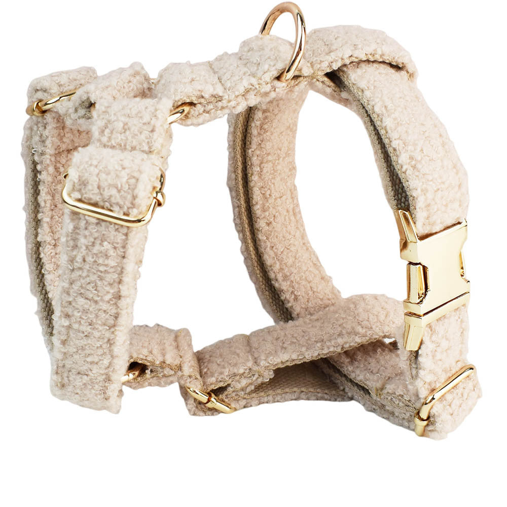JMT-711434 Minimalist Cream Pet Collar and Harness Set with Leash and Bow for Dogs