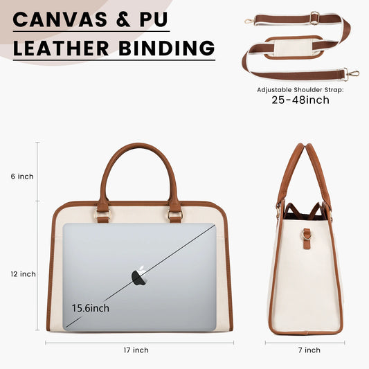 JMT-711754 Canvas Leather Office Tote Handbag for Women - Large Capacity Business Briefcase for Work and Laptop