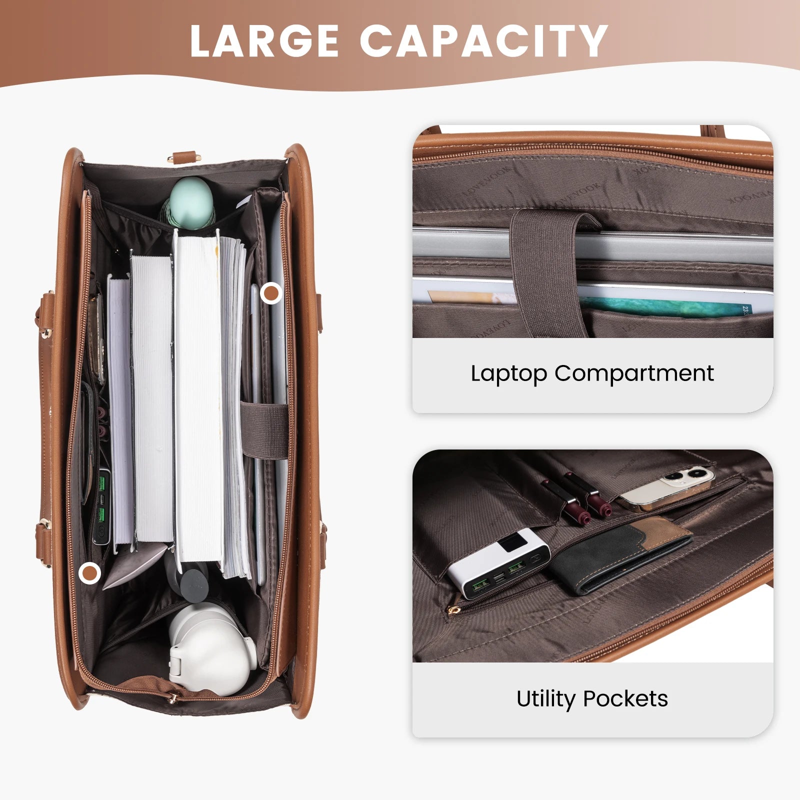 JMT-711754 Canvas Leather Office Tote Handbag for Women - Large Capacity Business Briefcase for Work and Laptop