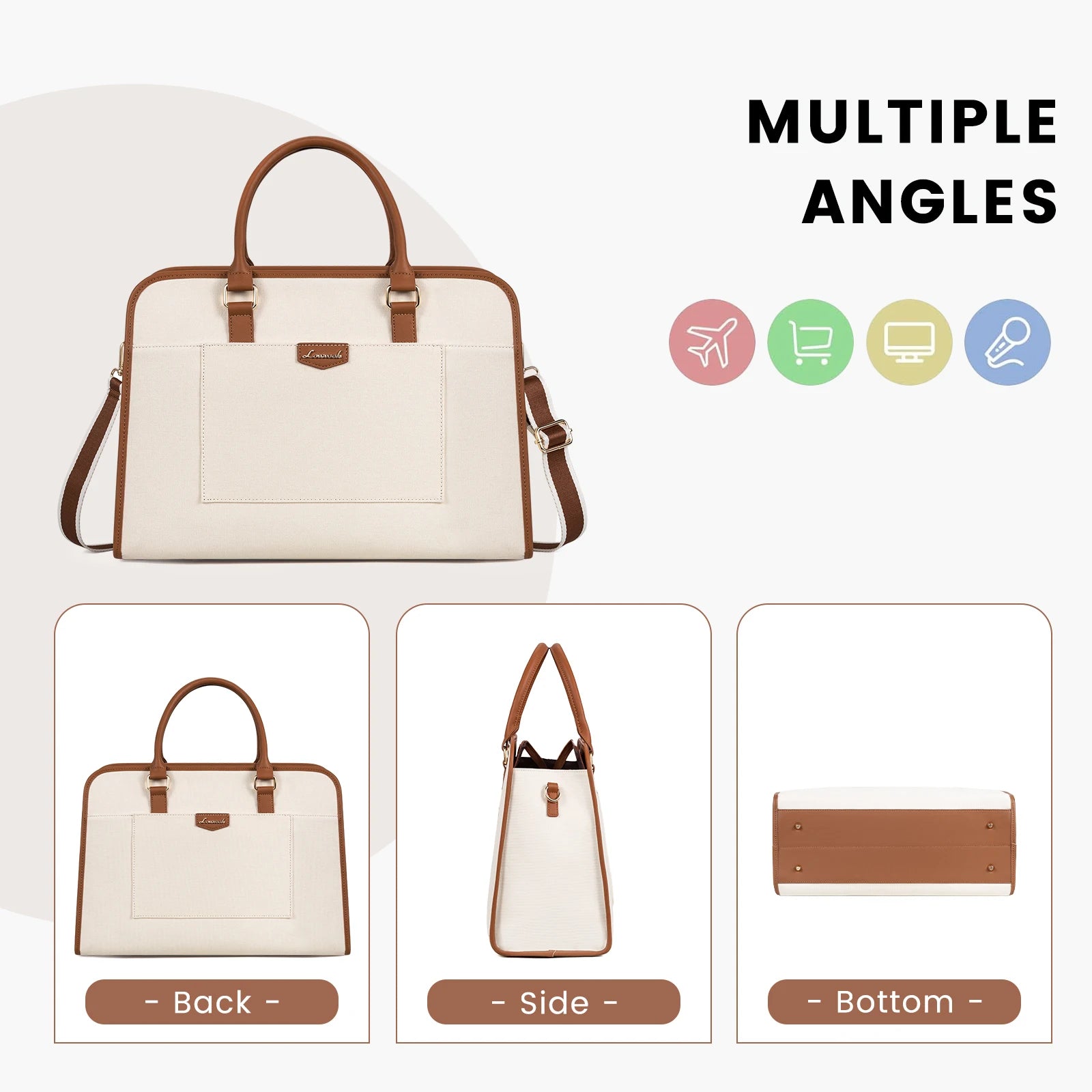 JMT-711754 Canvas Leather Office Tote Handbag for Women - Large Capacity Business Briefcase for Work and Laptop