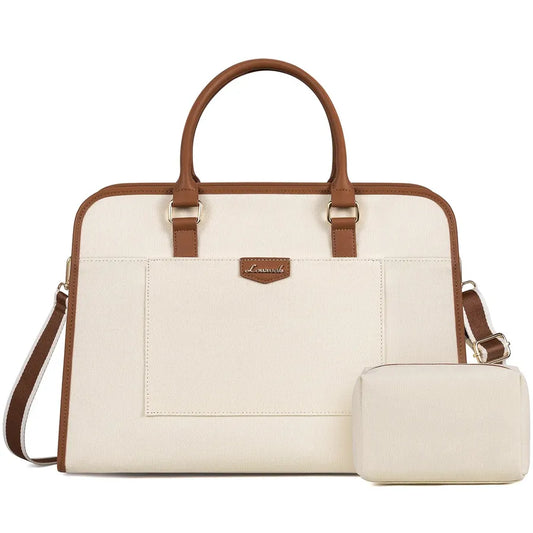 JMT-711754 Canvas Leather Office Tote Handbag for Women - Large Capacity Business Briefcase for Work and Laptop