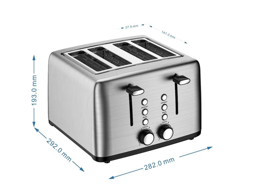 JMT-711882 4-Slice Wide Slot Stainless Steel Toaster with Red Indicator Light and Multi-Function Capability