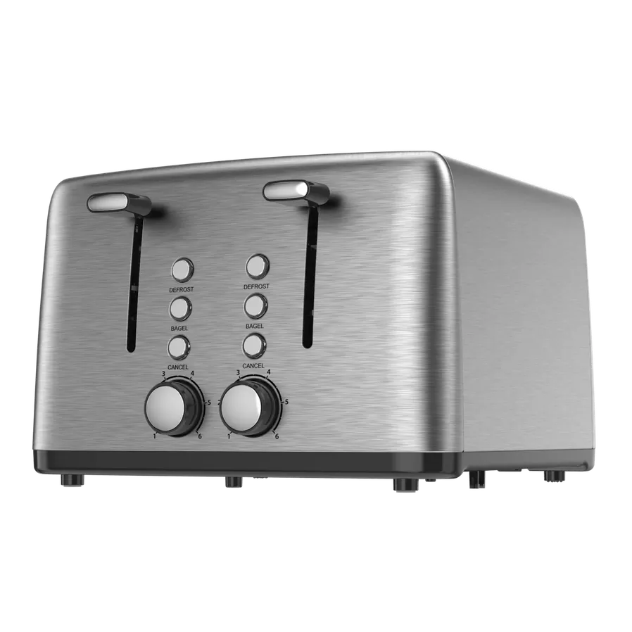 JMT-711882 4-Slice Wide Slot Stainless Steel Toaster with Red Indicator Light and Multi-Function Capability