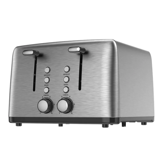 JMT-711882 4-Slice Wide Slot Stainless Steel Toaster with Red Indicator Light and Multi-Function Capability