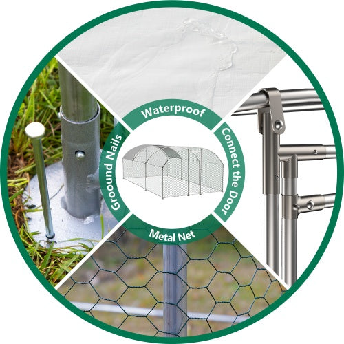 JMT-711946 Large Outdoor Metal Chicken Coop with Waterproof UV Cover and Walk-In Design