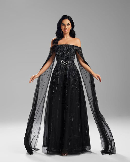 JMT-712330 Elegant Black Evening Gown for Women - Sophisticated Style for Formal Occasions