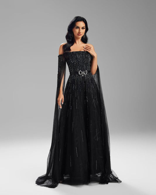 JMT-712330 Elegant Black Evening Gown for Women - Sophisticated Style for Formal Occasions