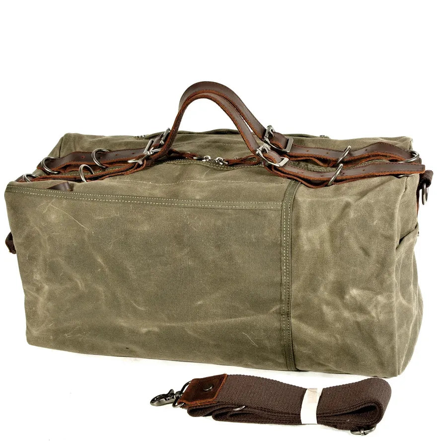 JMT-712330 Vintage Leather and Canvas Weekend Duffle Bag for Men