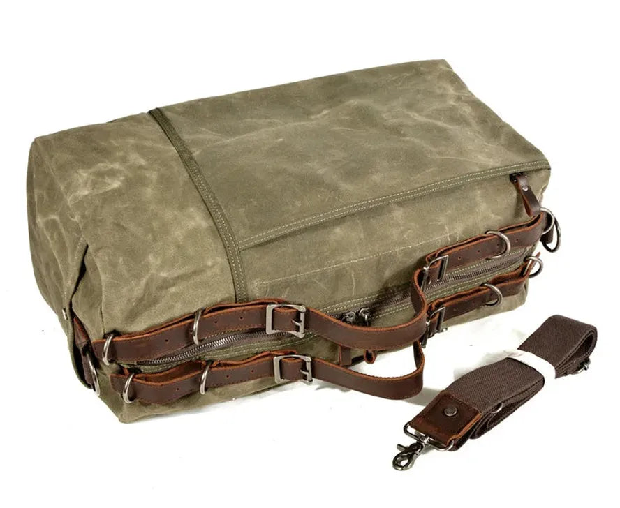 JMT-712330 Vintage Leather and Canvas Weekend Duffle Bag for Men