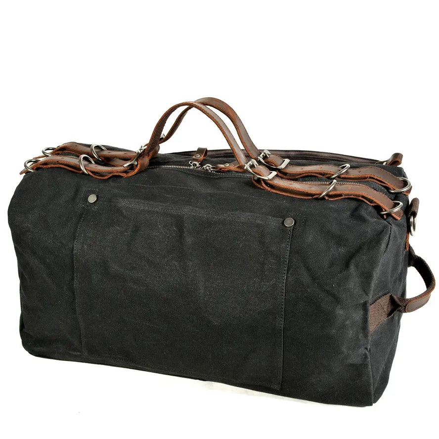 JMT-712330 Vintage Leather and Canvas Weekend Duffle Bag for Men