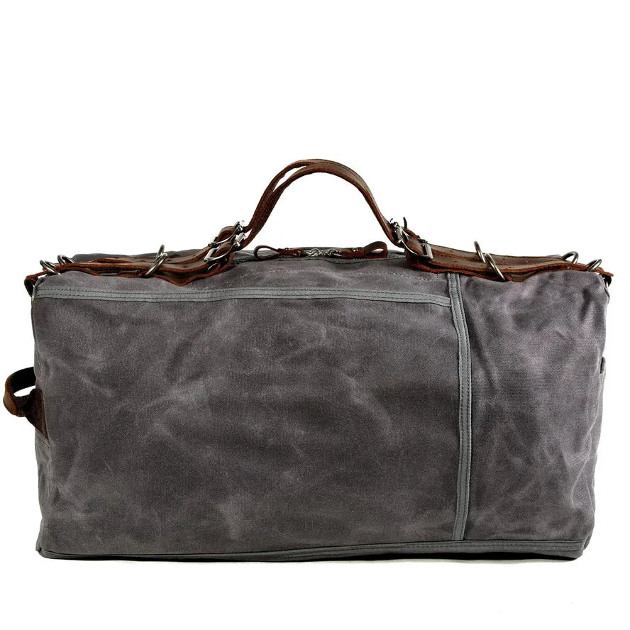 JMT-712330 Vintage Leather and Canvas Weekend Duffle Bag for Men