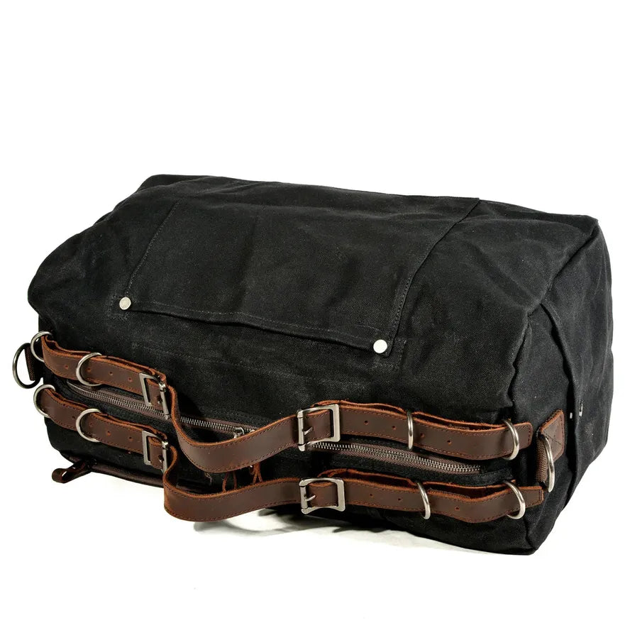 JMT-712330 Vintage Leather and Canvas Weekend Duffle Bag for Men