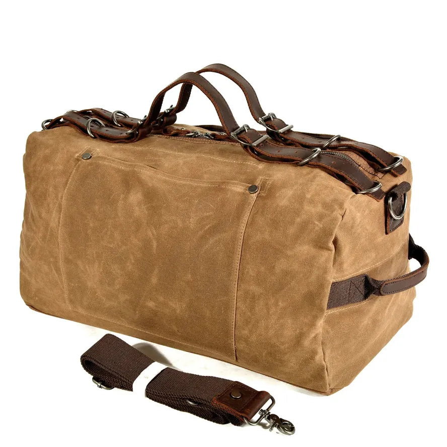 JMT-712330 Vintage Leather and Canvas Weekend Duffle Bag for Men