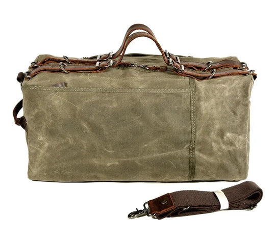 JMT-712330 Vintage Leather and Canvas Weekend Duffle Bag for Men