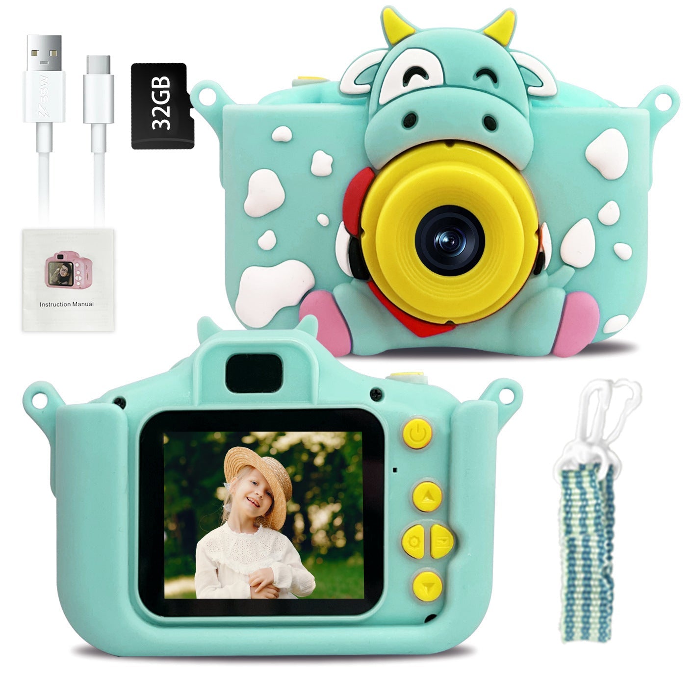 JMT-712458 Children's Cartoon Digital Camera with HD Photo and Video Features, Fun Games, and Customizable Stickers