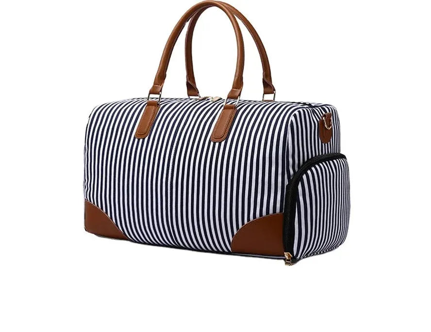 JMT-712458 Large Capacity Striped Travel Handbag - Durable Canvas Shoulder Bag