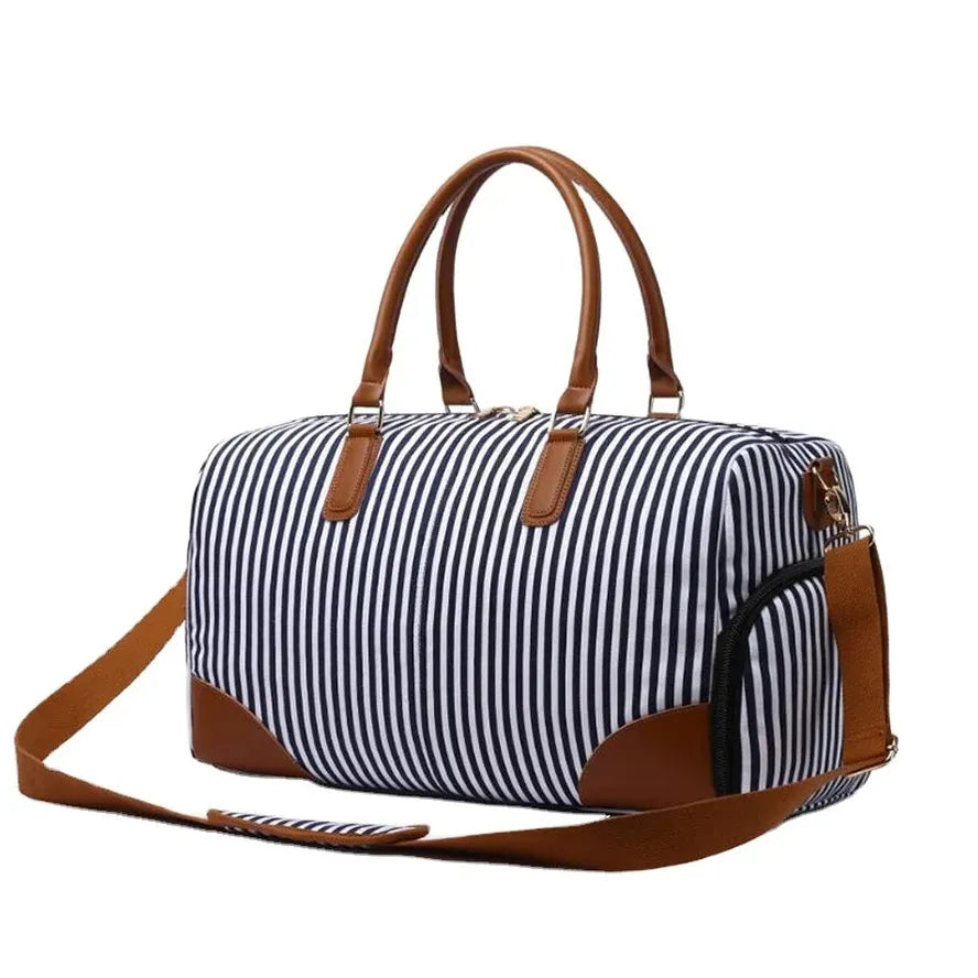 JMT-712458 Large Capacity Striped Travel Handbag - Durable Canvas Shoulder Bag