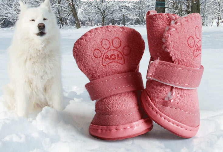 JMT-712714 Lambskin Winter Dog Boots - 4 Piece Set for Small to Extra Large Dogs