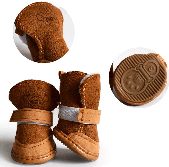JMT-712714 Lambskin Winter Dog Boots - 4 Piece Set for Small to Extra Large Dogs