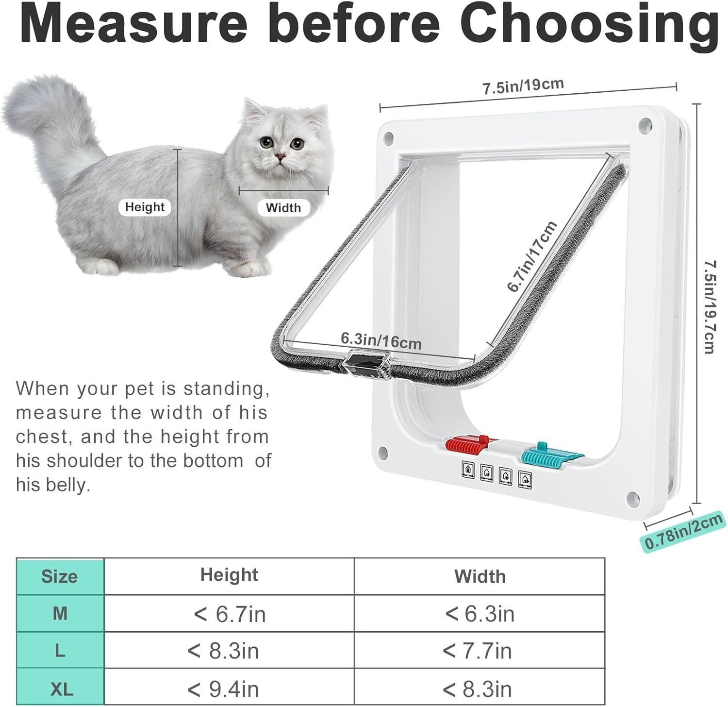 JMT-713098 Cat Door for Windows and Sliding Doors - Weatherproof Pet Flap with Lock and 4 Access Modes for Small Dogs and Cats