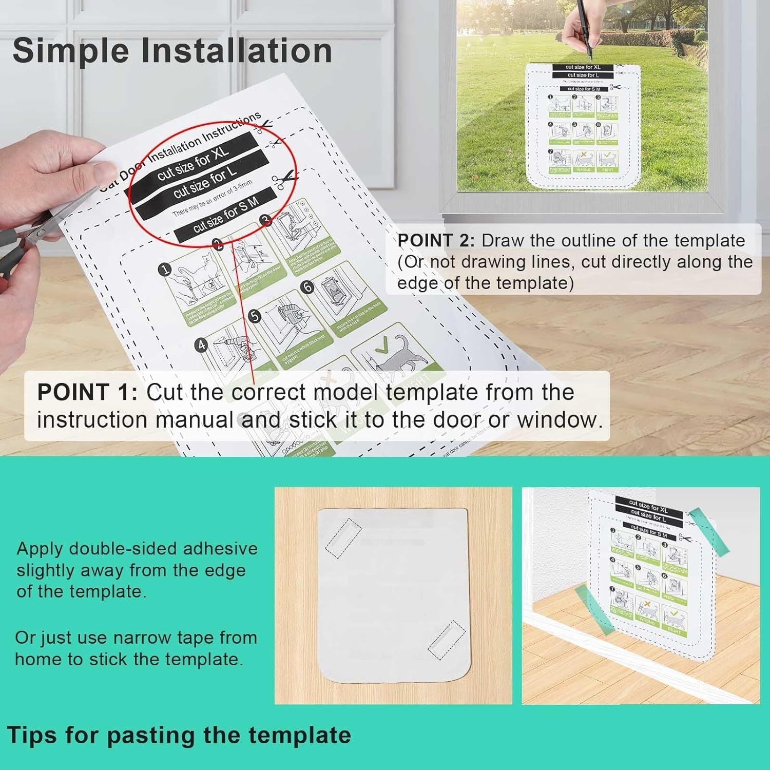 JMT-713098 Cat Door for Windows and Sliding Doors - Weatherproof Pet Flap with Lock and 4 Access Modes for Small Dogs and Cats