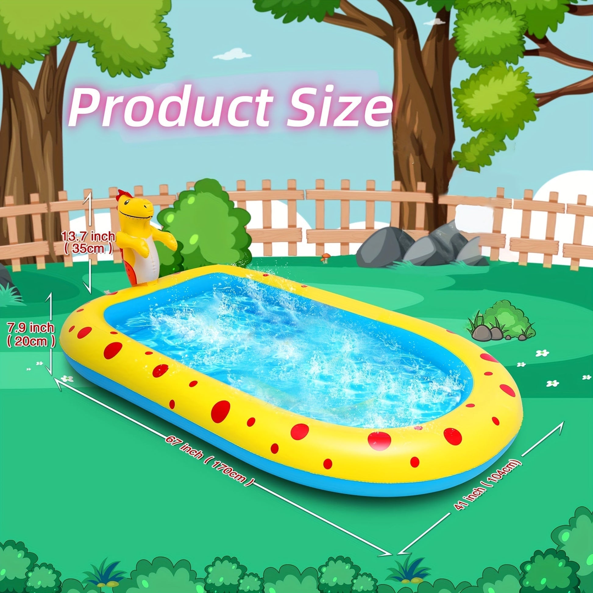 JMT-713162 Dinosaur Themed Water Spray Pool for Kids and Pets - 170x105x65cm Play Mat