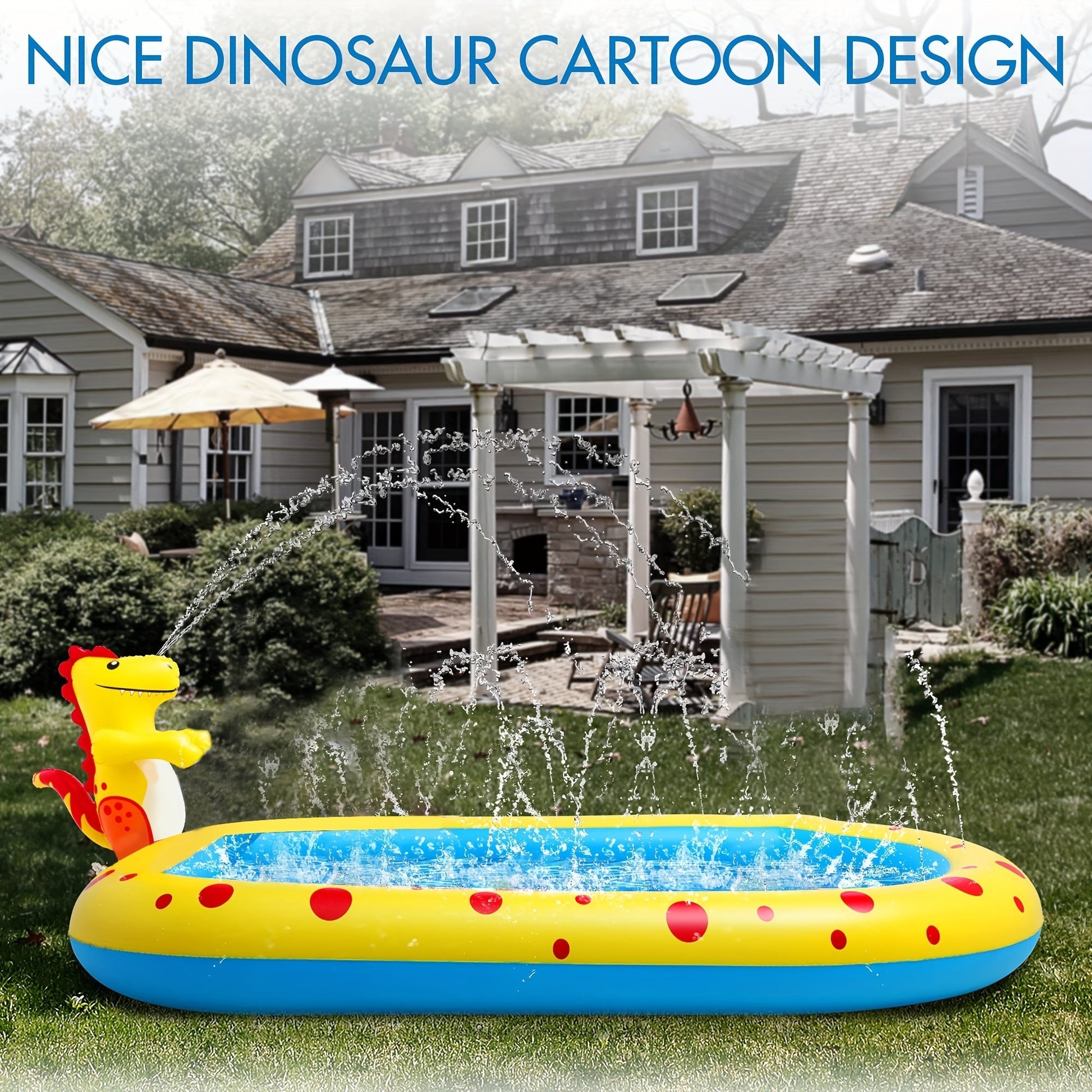 JMT-713162 Dinosaur Themed Water Spray Pool for Kids and Pets - 170x105x65cm Play Mat