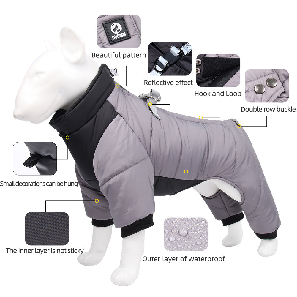 JMT-713866 Winter Thickened Dog Clothing - Casual Four-Legged Outfit in Multiple Colors with Reflective Rope Options