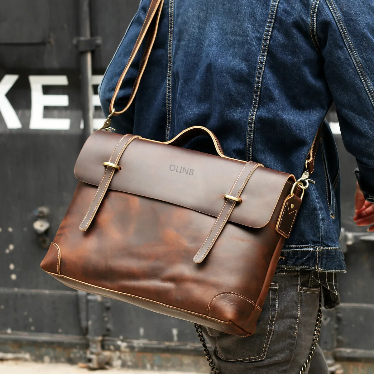 JMT-714058 Custom Leather Briefcase for Men - Professional Laptop Bag with Logo Design