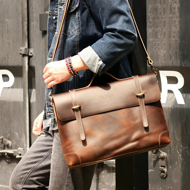 JMT-714058 Custom Leather Briefcase for Men - Professional Laptop Bag with Logo Design