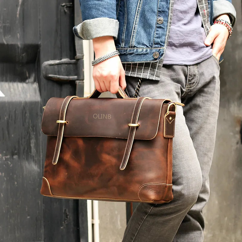 JMT-714058 Custom Leather Briefcase for Men - Professional Laptop Bag with Logo Design