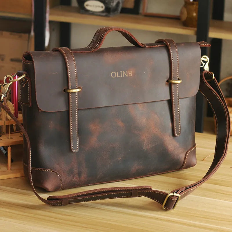 JMT-714058 Custom Leather Briefcase for Men - Professional Laptop Bag with Logo Design