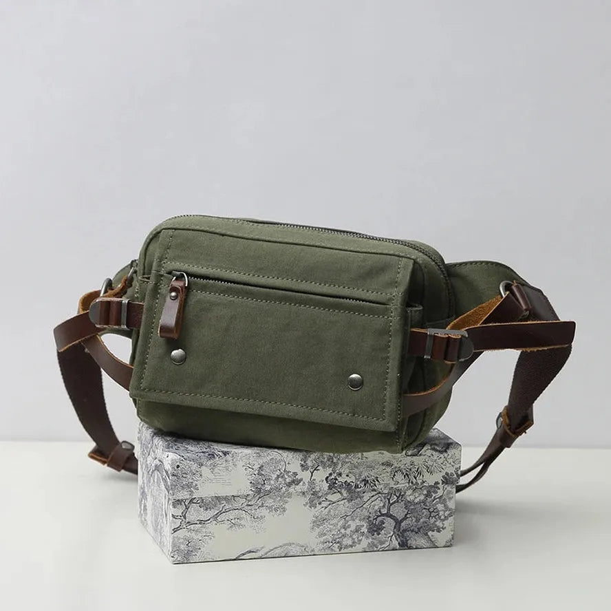 JMT-714122 Retro Canvas Waist Bag Waterproof Cotton Chest Bag for Men