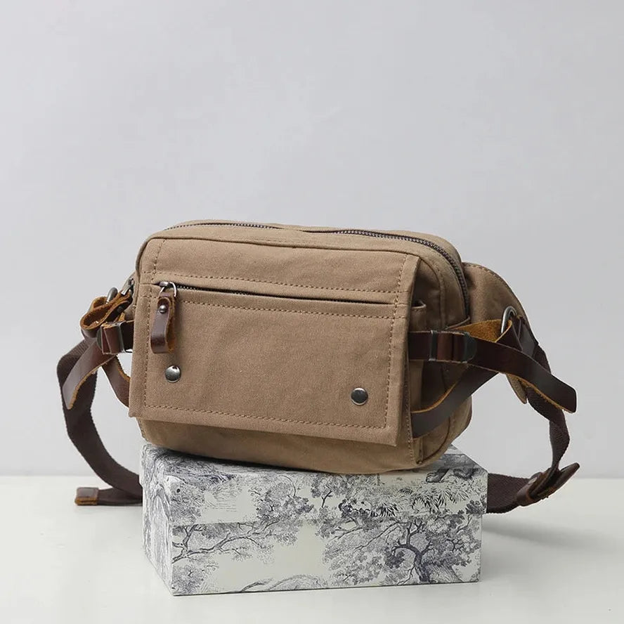 JMT-714122 Retro Canvas Waist Bag Waterproof Cotton Chest Bag for Men