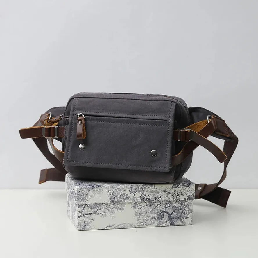 JMT-714122 Retro Canvas Waist Bag Waterproof Cotton Chest Bag for Men