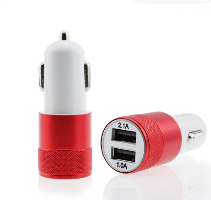 JMT-714570 Dual USB Car Charger - 2.1A Aluminum Alloy Multi-Function Charging Head, Compatible with Tablets and Power Banks, Various Colors Available