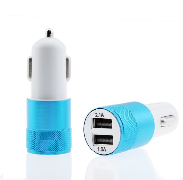 JMT-714570 Dual USB Car Charger - 2.1A Aluminum Alloy Multi-Function Charging Head, Compatible with Tablets and Power Banks, Various Colors Available