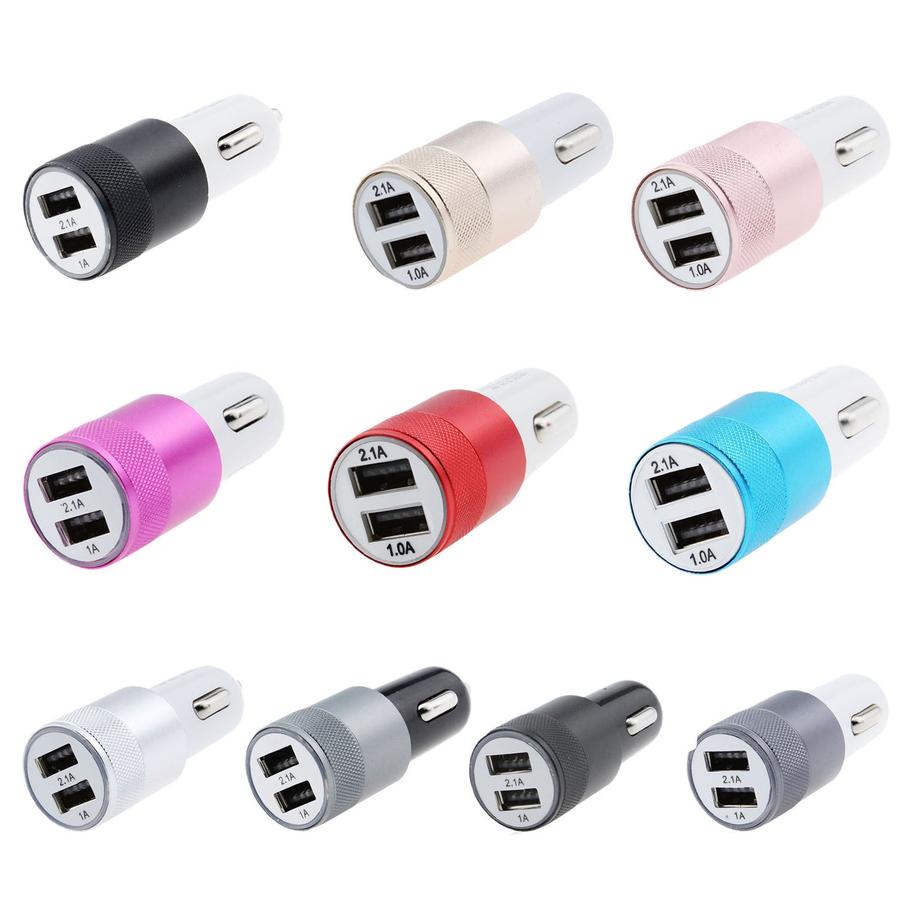 JMT-714570 Dual USB Car Charger - 2.1A Aluminum Alloy Multi-Function Charging Head, Compatible with Tablets and Power Banks, Various Colors Available