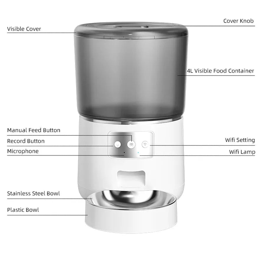JMT-714762 Smart Automatic Pet Feeder with WiFi - 4L Capacity for Cats and Dogs